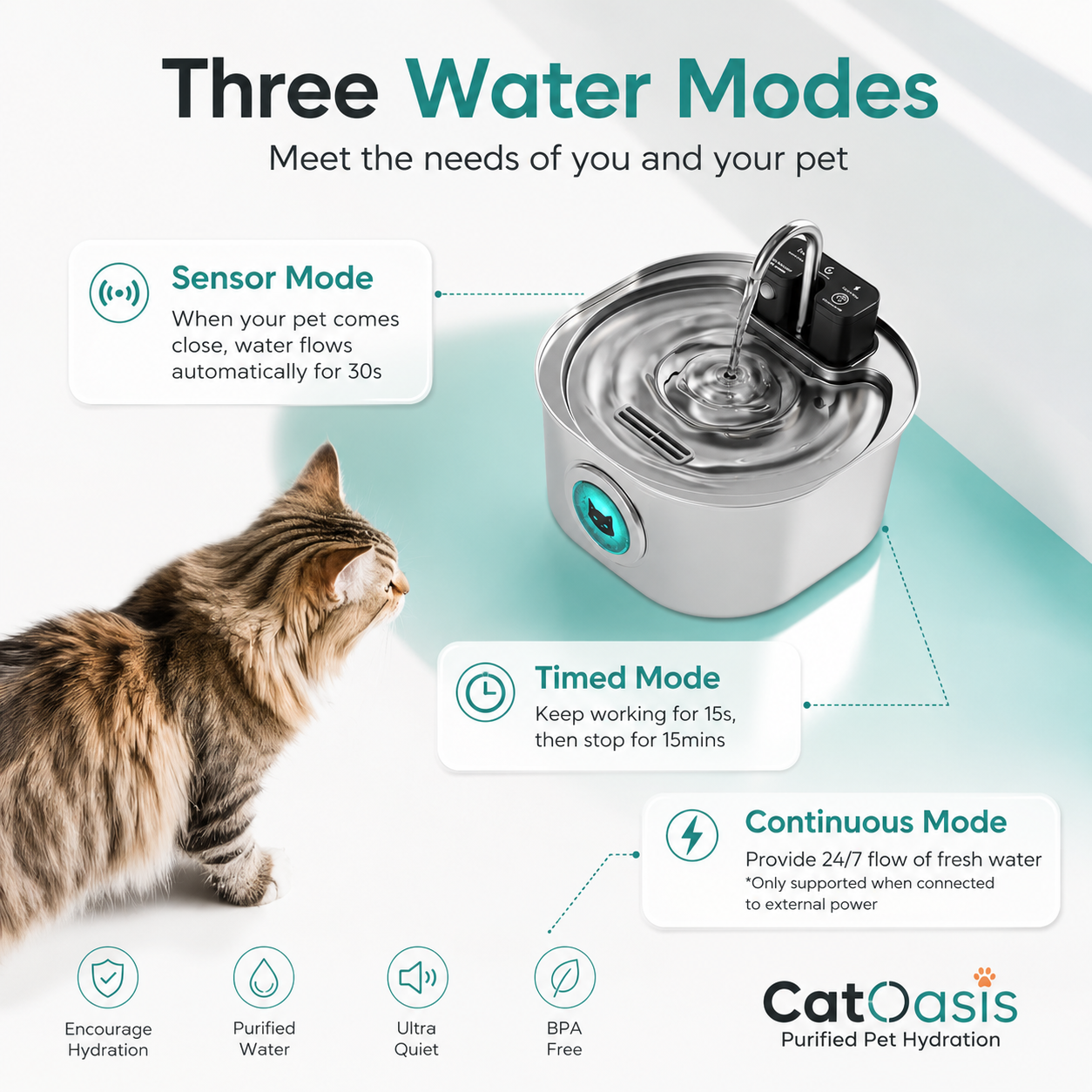 CatOasis® AquaFlow Stainless Steel Cat Water Fountain